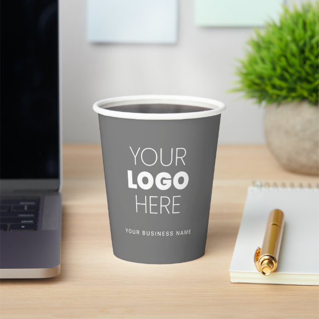 Custom Logo Two Sided Modern White Gray Paper Cups (Insitu)
