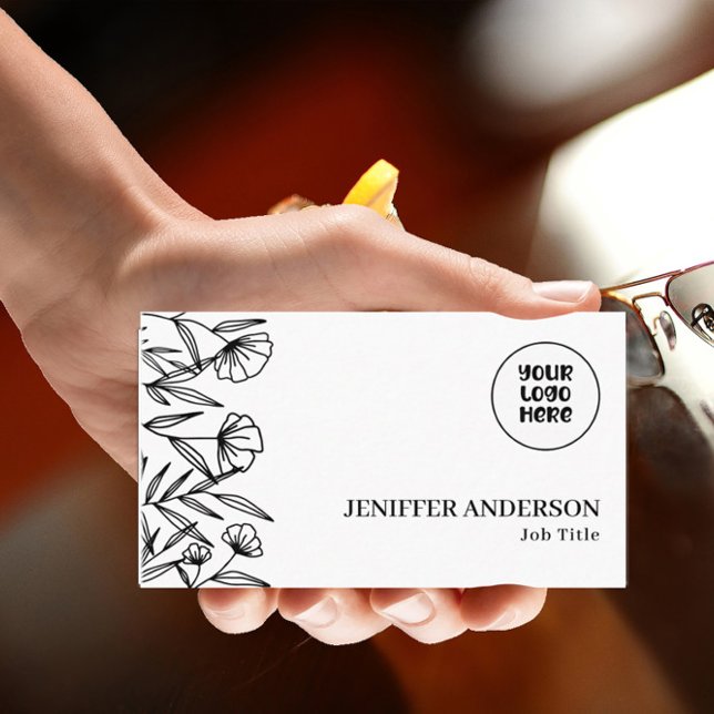 Custom Logo Unique Line Art Floral Minimalist Business Card (Creator Uploaded)