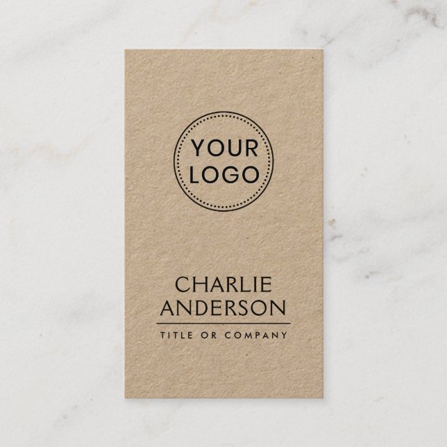 Custom logo vertical modern minimalist Kraft paper Business Card (Front)