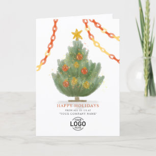 Custom Logo Vintage Christmas Tree Business Holiday Card