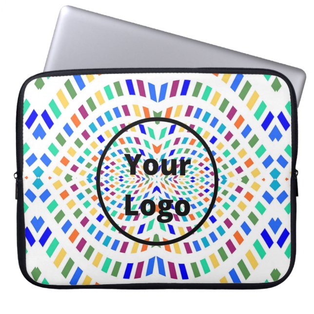 Custom logo wavy colorful rectangles on white laptop sleeve (Front)