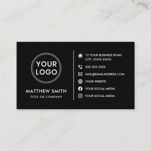 Custom logo website social media modern black business card
