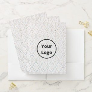 Custom logo white baroque print pocket folder