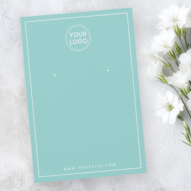 Custom logo white border aqua earring display card (Custom logo white border aqua earring display card)