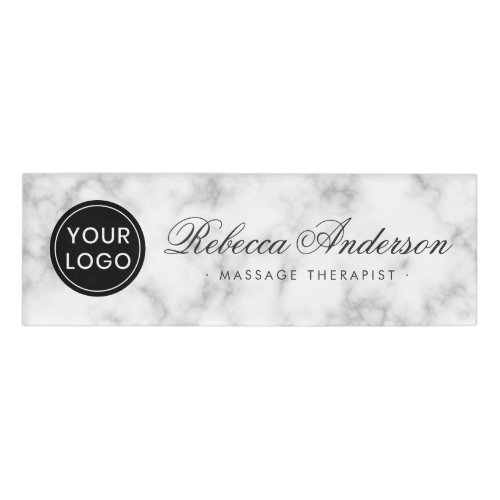 Custom logo white faux marble magnetic name tags