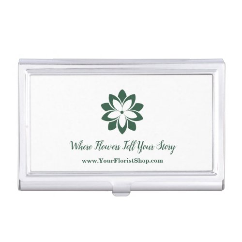 Custom Logo White  Green Florist Shop Business Card Case