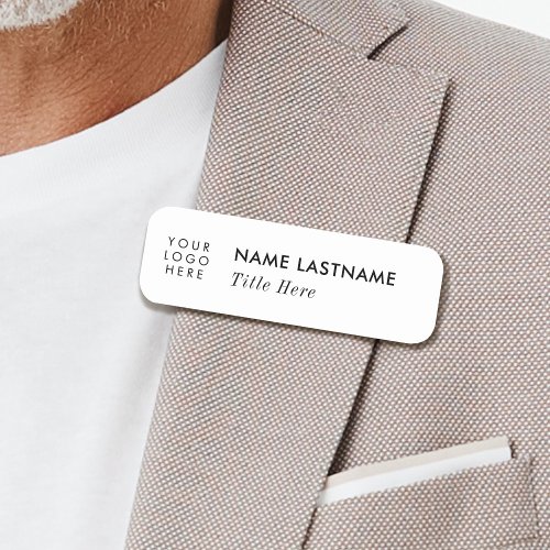 Custom Logo White Minimal Basic Title Pin Magnetic Name Tag
