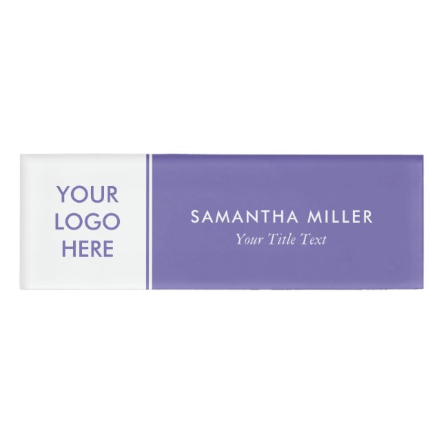 Custom Logo White & Purple Monogram Name Tag (Front)