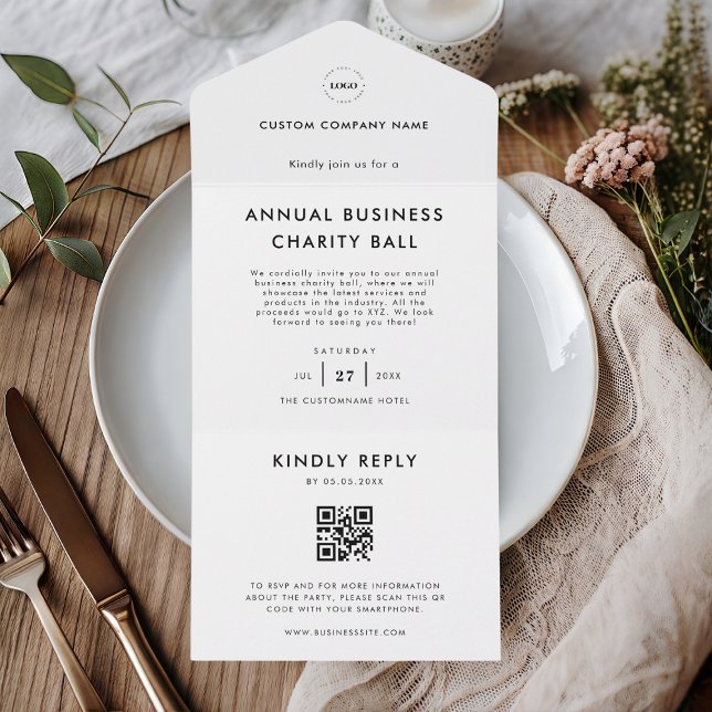 Custom Logo White QR Code RSVP Business Event All In One Invitation (Creator Uploaded)