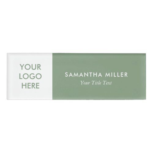 Custom Logo White  Sage Green Monogram Name Tag