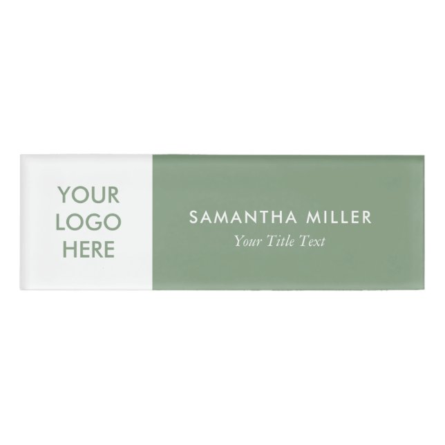Custom Logo White & Sage Green Monogram Name Tag (Front)