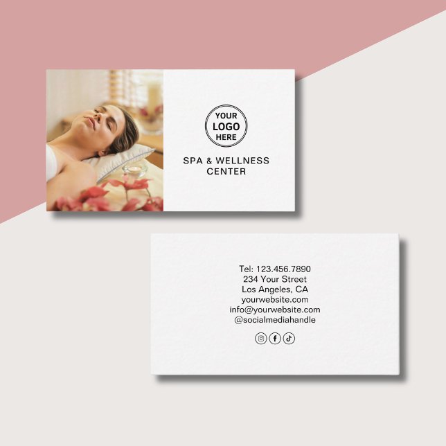 Custom Logo White Spa Wellness Center Professional Business Card (Custom Logo White Spa Wellness Center Professional Business Card)