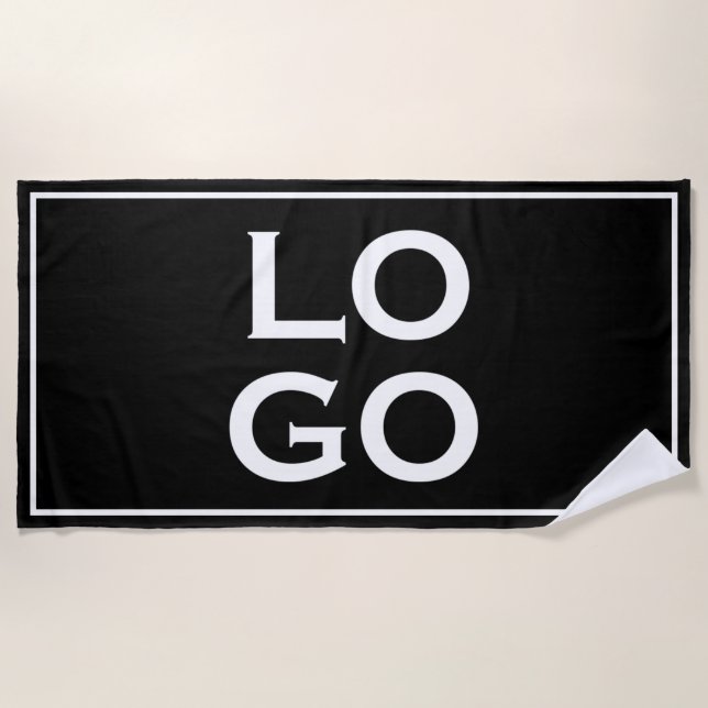 Custom Logo with Frame on Black Beach Towel (Front)