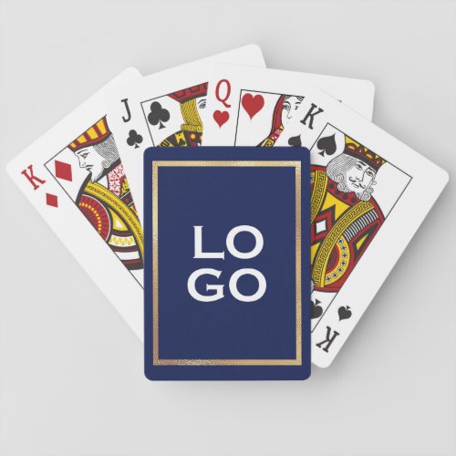 Custom Logo with Gold Frame on Navy Blue Poker Cards