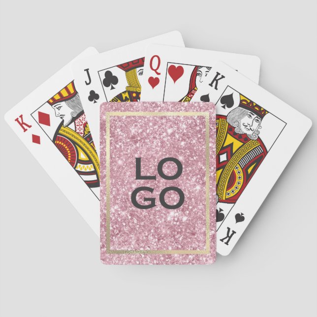 Custom Logo with Gold Frame on Pink Glitter Poker Cards (Back)