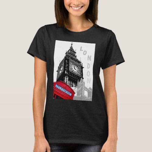 Custom London Red Telephone Box Big Ben Clock T_Shirt