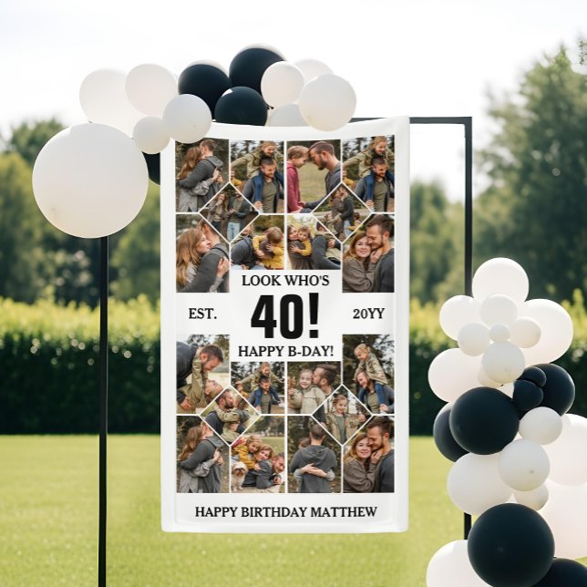 Custom Look Who's 40 Happy Birthday Photo Collage Banner (Creator Uploaded)