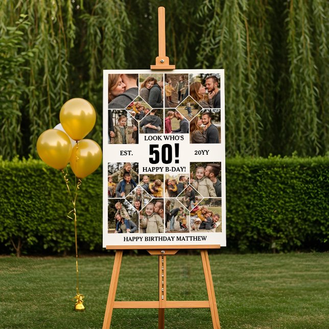 Custom Look Who's 50 Happy Birthday Photo Collage Foam Board (Custom Look Who's 50 Happy Birthday Photo Collage Foam Board)