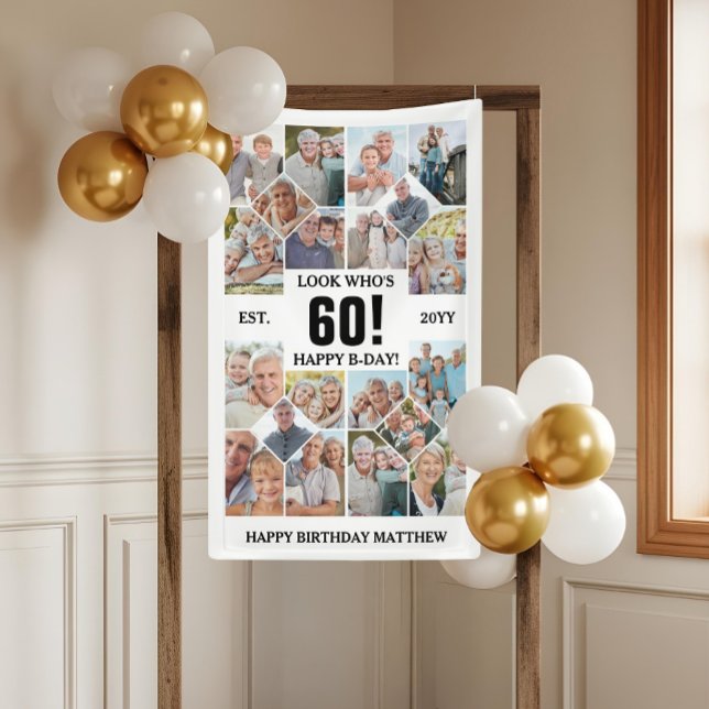 Custom Look Who's 60 Happy Birthday Photo Collage Banner (Custom Look Who's 60 Happy Birthday Photo Collage Banner)