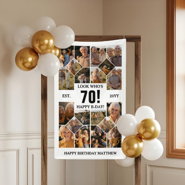 Custom Look Who's 70 Happy Birthday Photo Collage Banner (Custom Look Who's 70 Happy Birthday Photo Collage Banner)