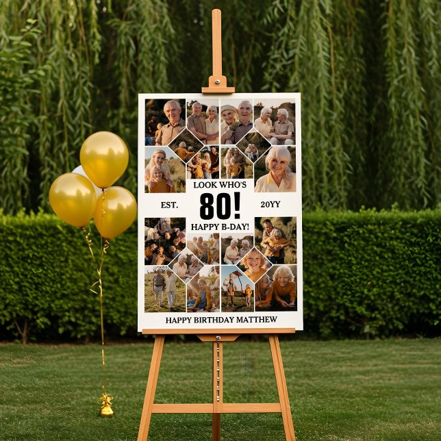 Custom Look Who's 80 Happy Birthday Photo Collage Foam Board (Custom Look Who's 80 Happy Birthday Photo Collage Foam Board)