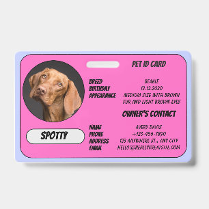 Custom Lost Pet Found Photo ID Card Badge