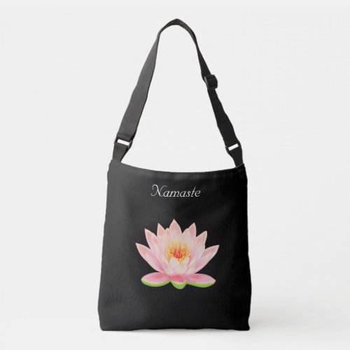 Custom Lotus Flower on Black Namaste Crossbody Bag