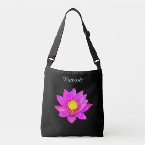 Custom Lotus Flower on Black Namaste Crossbody Bag