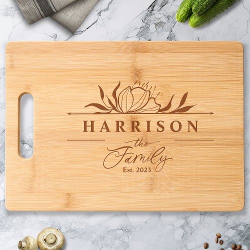 Custom Lotus Frame Family Name Year Established Cutting Board