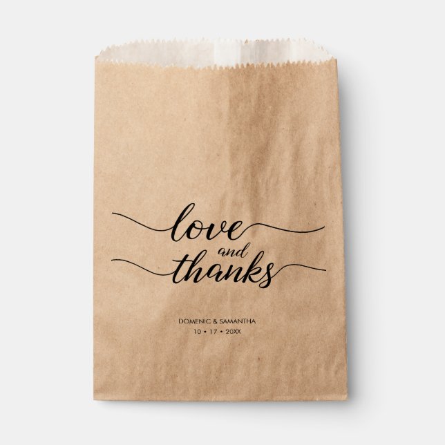 Custom Love and thanks Script Wedding treat Favor Bag (Front)