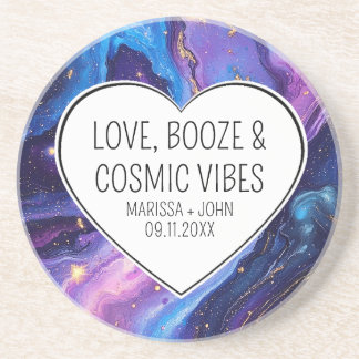 Custom Love, Booze, & Cosmic Vibes Wedding Coaster