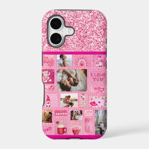 Custom Love Collage with 6 Photos Pink Cute iPhone 17 Case