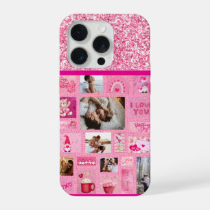 Custom Love Collage with 6 Photos Pink Cute iPhone 15 Pro Case
