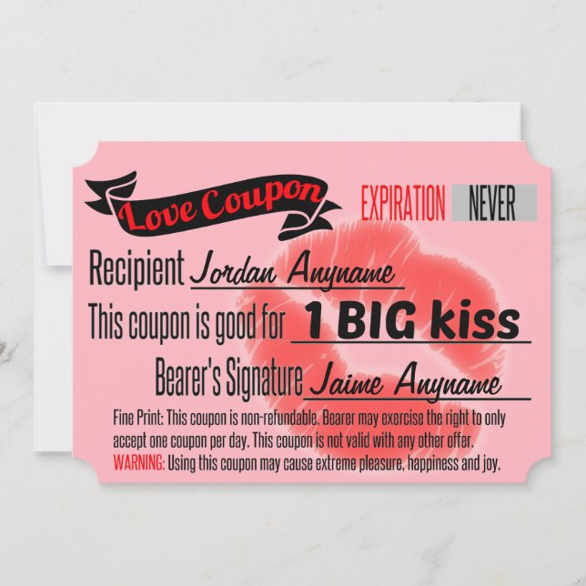 CUSTOM Love Coupon for BIG KISS (Front)