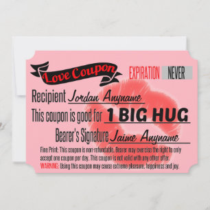 CUSTOM Love Coupon for One BIG HUG
