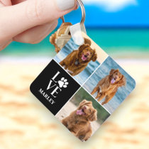 Custom Love Dog Lover Name Photo Collage Pet Keychain