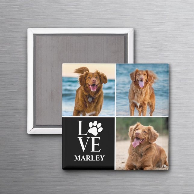 Custom Love Dog Lover Name Photo Collage Pet Magnet (Creator Uploaded)