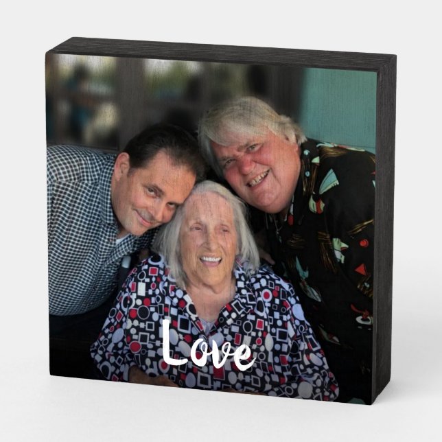 Custom Love Family Photo Simple Script Wooden Box Sign (Angled Horizontal)
