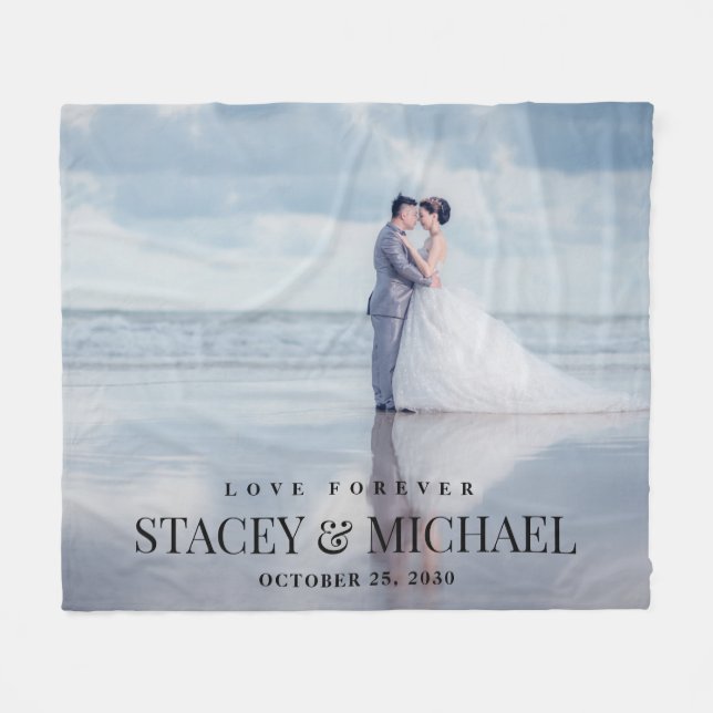 Custom Love Forever Photo Wedding Fleece Blanket (Front (Horizontal))