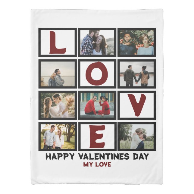 Custom Love Happy Valentines Day 8 Photo Collage Duvet Cover (Back)