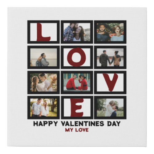 Custom Love Happy Valentines Day 8 Photo Collage Faux Canvas Print