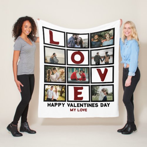 Custom Love Happy Valentines Day 8 Photo Collage Fleece Blanket