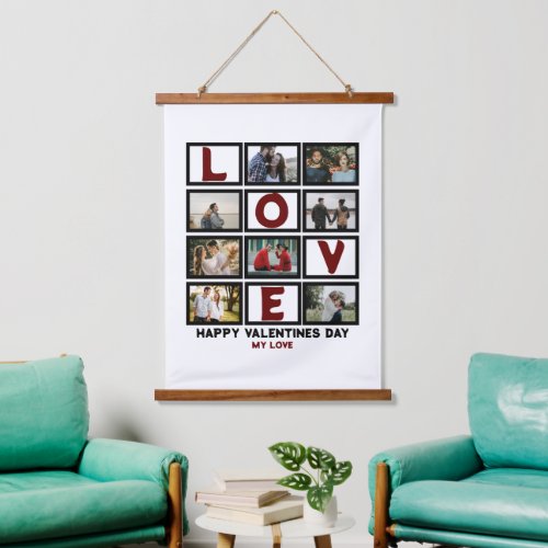 Custom Love Happy Valentines Day 8 Photo Collage Hanging Tapestry