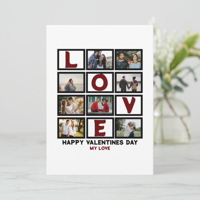 Custom Love Happy Valentines Day 8 Photo Collage Holiday Card (Standing Front)