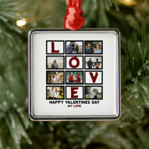 Custom Love Happy Valentines Day 8 Photo Collage Metal Ornament