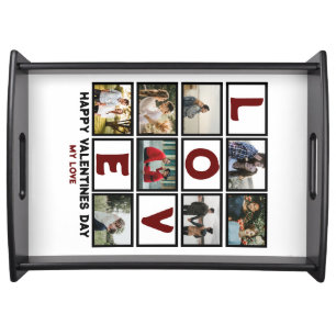 Custom Love Happy Valentines Day 8 Photo Collage Serving Tray