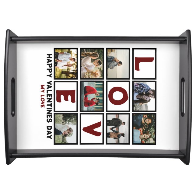 Custom Love Happy Valentines Day 8 Photo Collage Serving Tray (Front)