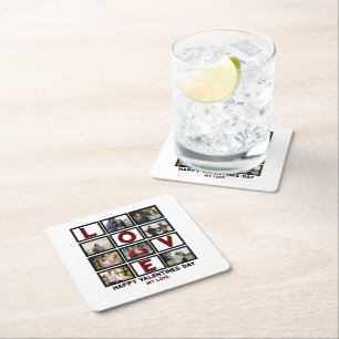 Custom Love Happy Valentines Day 8 Photo Collage Square Paper Coaster