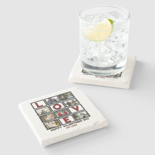 Custom Love Happy Valentines Day 8 Photo Collage Stone Coaster