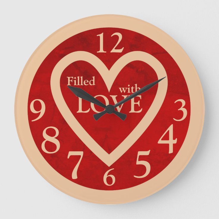Custom Love Heart Kitchen Wall Clock Red Marble Zazzle